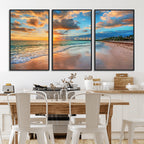 Sunset Beach Canvas Wall Art | Tropical Triptych Seascape Print