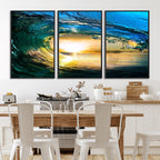 Ocean Wave at Sunset Canvas Art, Large Wall Print of Vibrant Surfing Wave