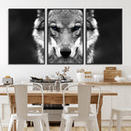 Black and White Wild Wolf Wall Art Canvas Print