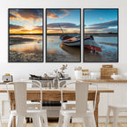 Small Boat At The Beach Sunset Wall Art, Boat Sunset Wall Art Canvas Print