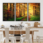 Sunlight Through Trees Wall Art Canvas Print | Autumn Forest Wall Art