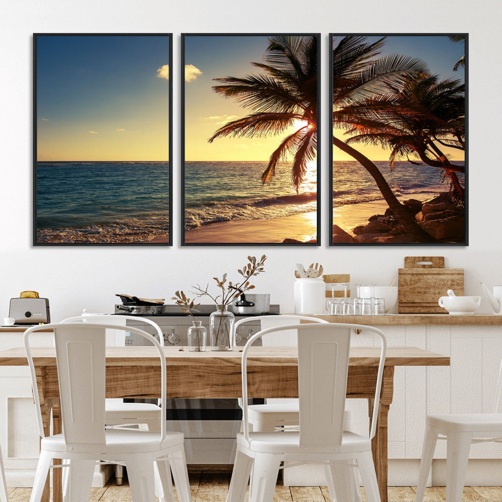 Sunset Palm Trees Wall Art Canvas Print