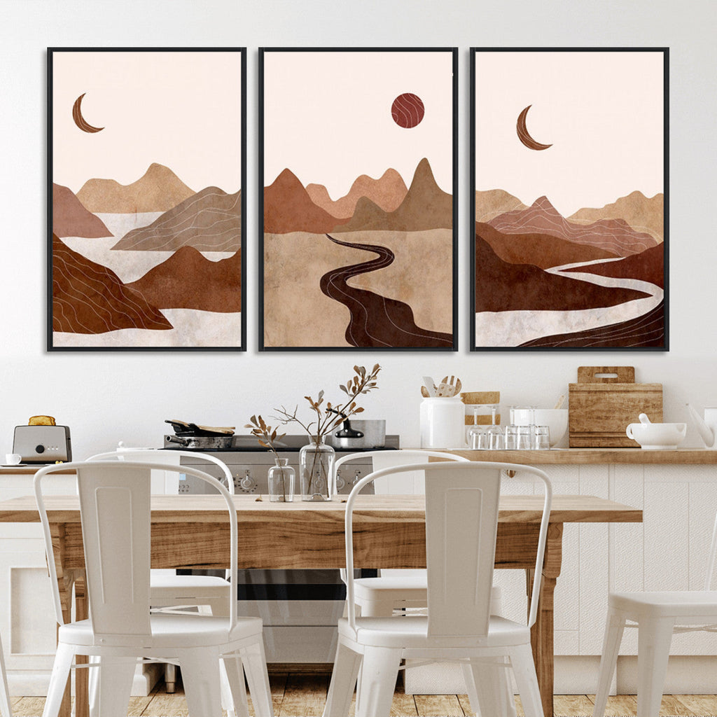 Boho Wall Art Canvas Print Set | Mid-Century Bohemian Wall Artwork, Boho Neutral
