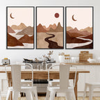 Boho Wall Art Canvas Print Set | Mid-Century Bohemian Wall Artwork, Boho Neutral