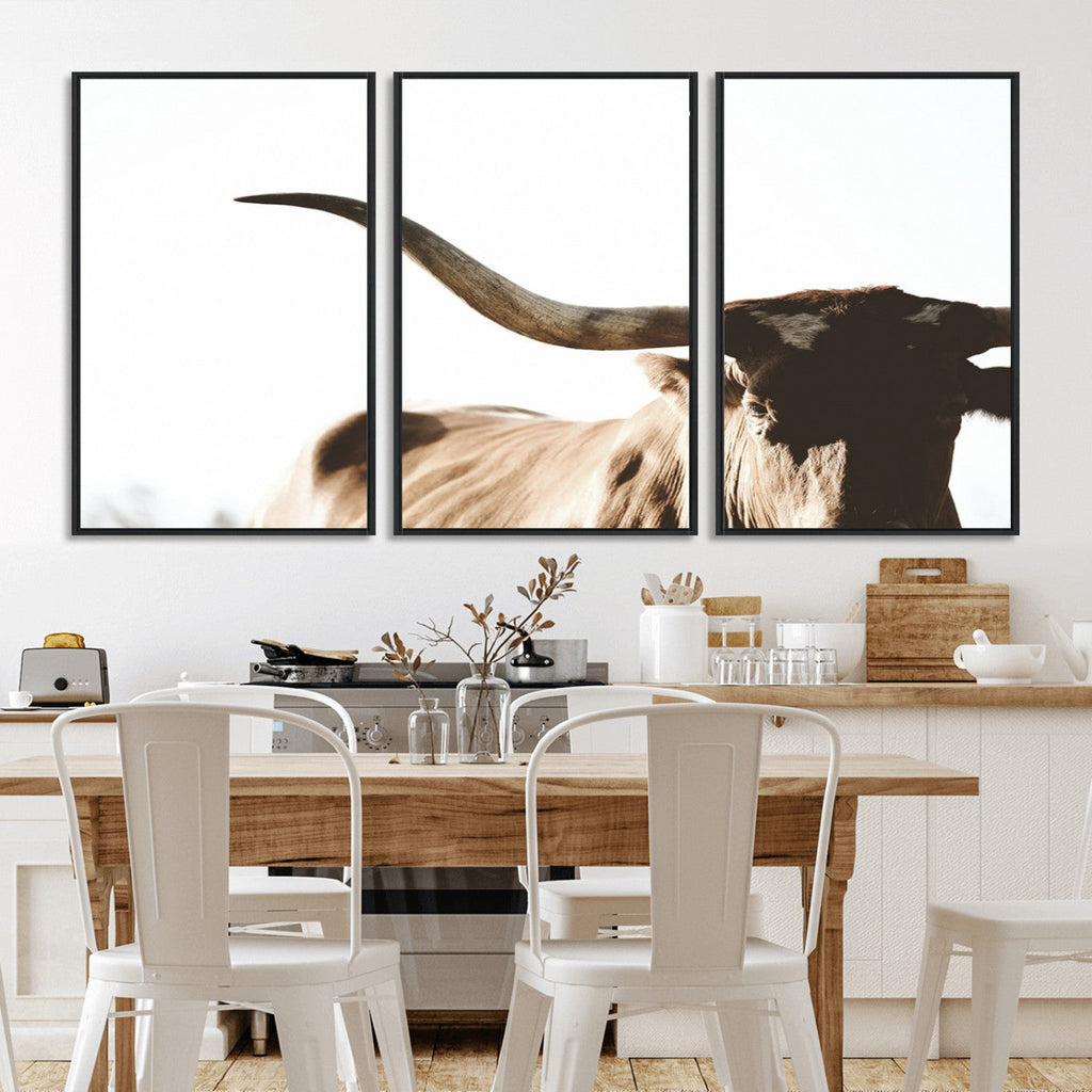 Texas Longhorn Wall Art Canvas Print, 3-Panel