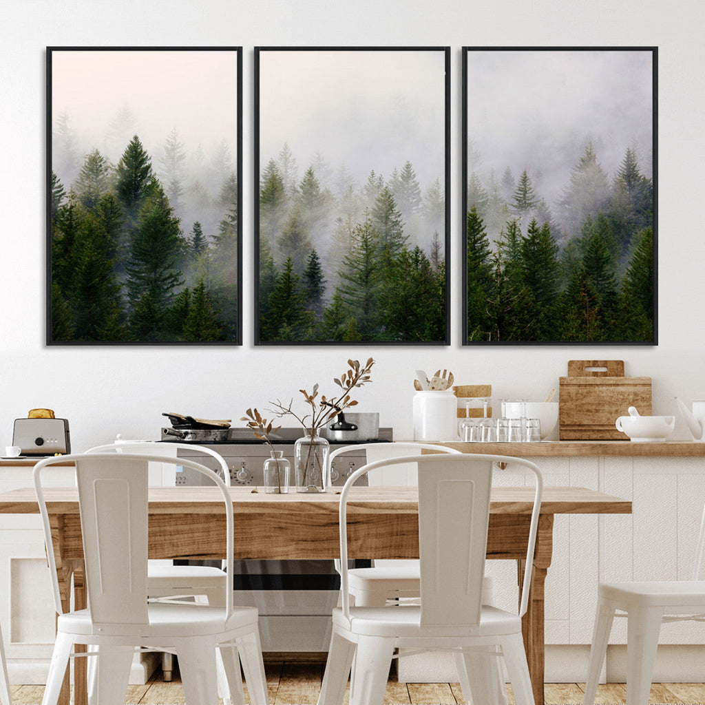 Forest Wall Art Canvas Print | Foggy Forest Wall Art | Pine Wood Forest Print