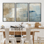 Abstract Blue and Beige Wall Art, Modern Minimalist Canvas Print Set