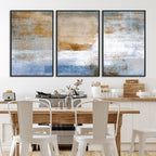 Blue Multi Panel Abstract Wall Art Canvas, Abstract Blue and Gold Canvas Print
