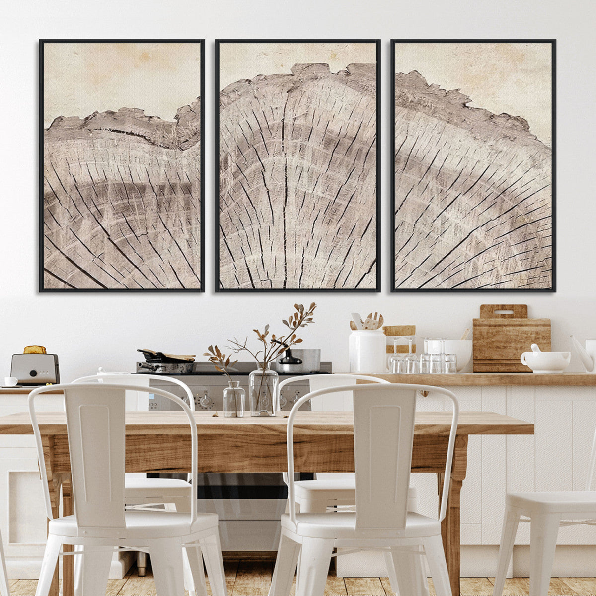 Tree Ring Wall Art Triptych, Rustic Wood Ring Canvas Print