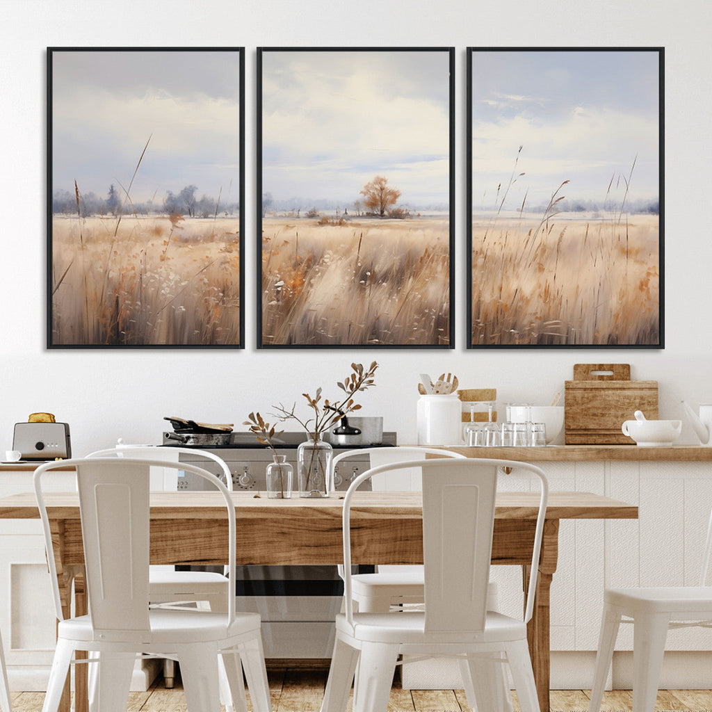 Golden Fields Wall Art Print Canvas | Serene Minimalist Landscape for Farmhouse Decor
