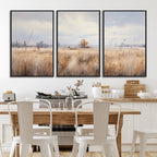 Golden Fields Wall Art Print Canvas | Serene Minimalist Landscape for Farmhouse Decor