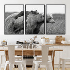 Bear and Cub Wall Art Canvas | Grizzly 399 Bear and Cub Black and White Wildlife Print