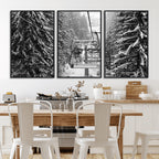 Winter Ski Lift Black and White Canvas Wall Art | Alpine Escape in Minimalist Style