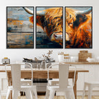 Highland Cow Abstract Canvas Wall Art, Bold Farmhouse Decor