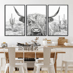 Rustic Charm, Cow Longhorn Black White Bighorn Wall Art