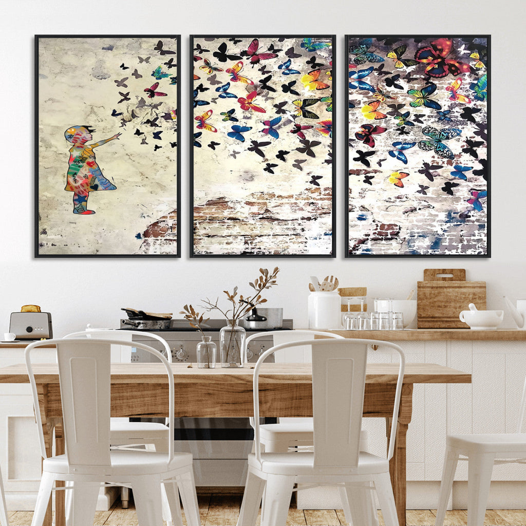 Banksy Wall Art - Banksy Girl Butterfly Graffiti Wall Art