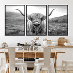 Black White Scottish Highland Cow Canvas Farm Wall Art