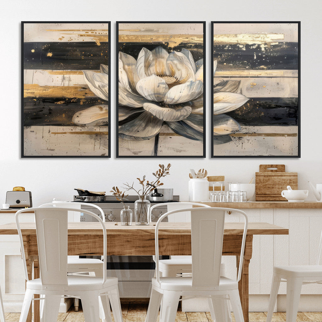 Lotus Flower Wall Art | Framed Abstract Floral Canvas