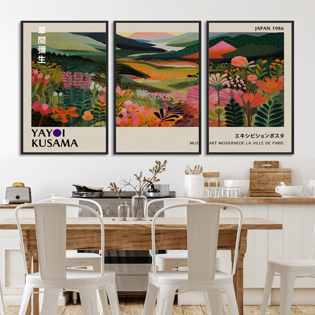 Yayoi Kusama Abstract Print, Vibrant Floral Mountain Art
