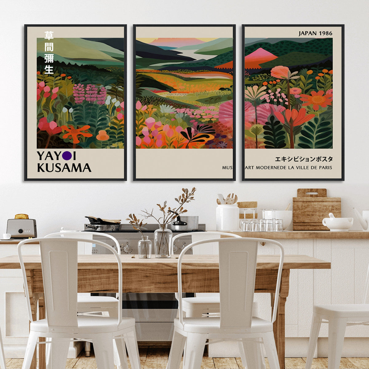 Yayoi Kusama Abstract Print, Vibrant Floral Mountain Art