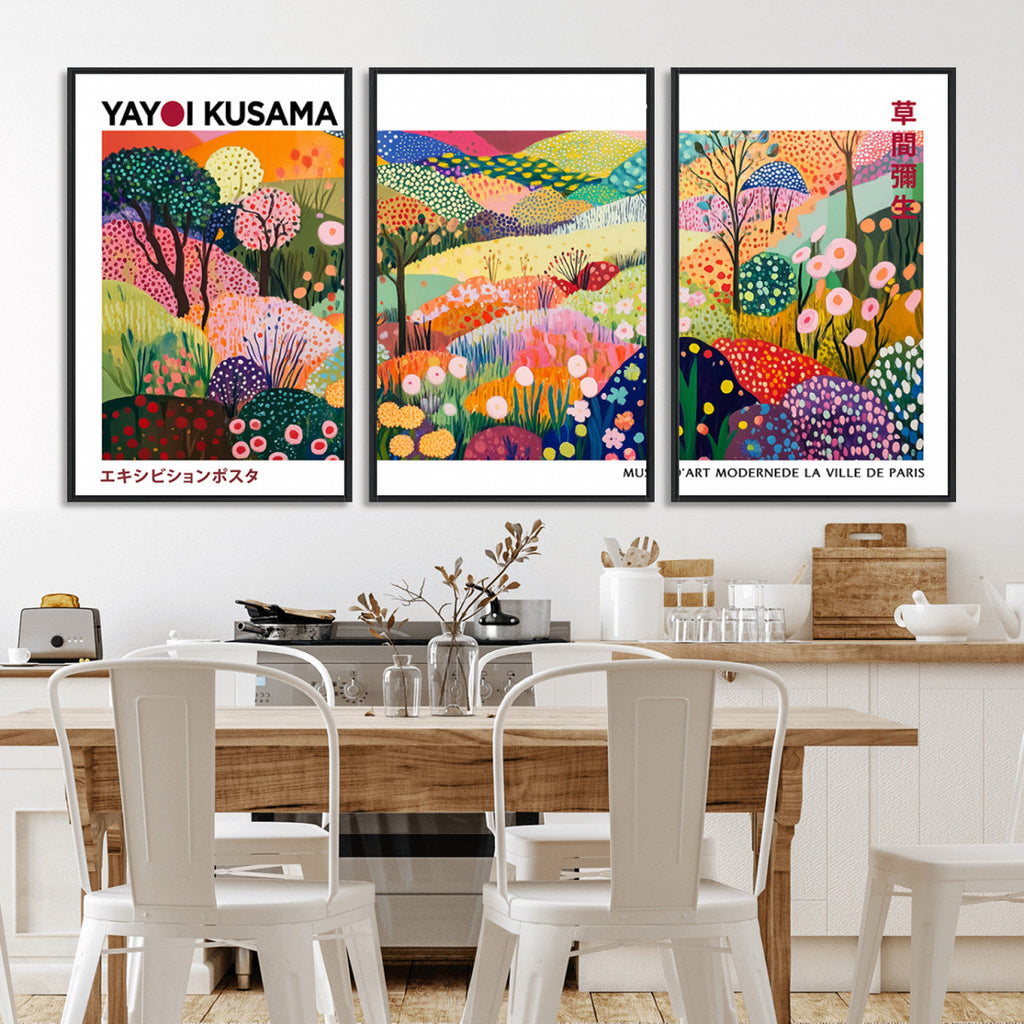 Framed Yayoi Kusama 1986 Wall Art Print | Japanese Wabi Sabi Vibrant Abstract Landscape Canvas