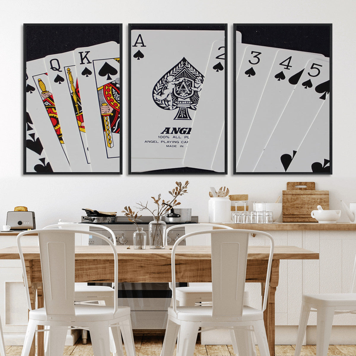 Poker Wall Art - Playing Cards Canvas Wall Art Print - Ace of Spades and Royal Flush Design