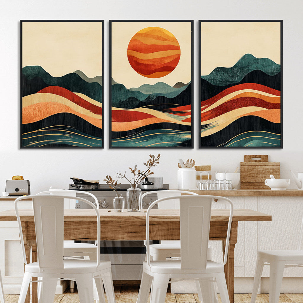 Mountain Triptych Wall Art Canvas Print | Western Boho Pine Tree Nature Print