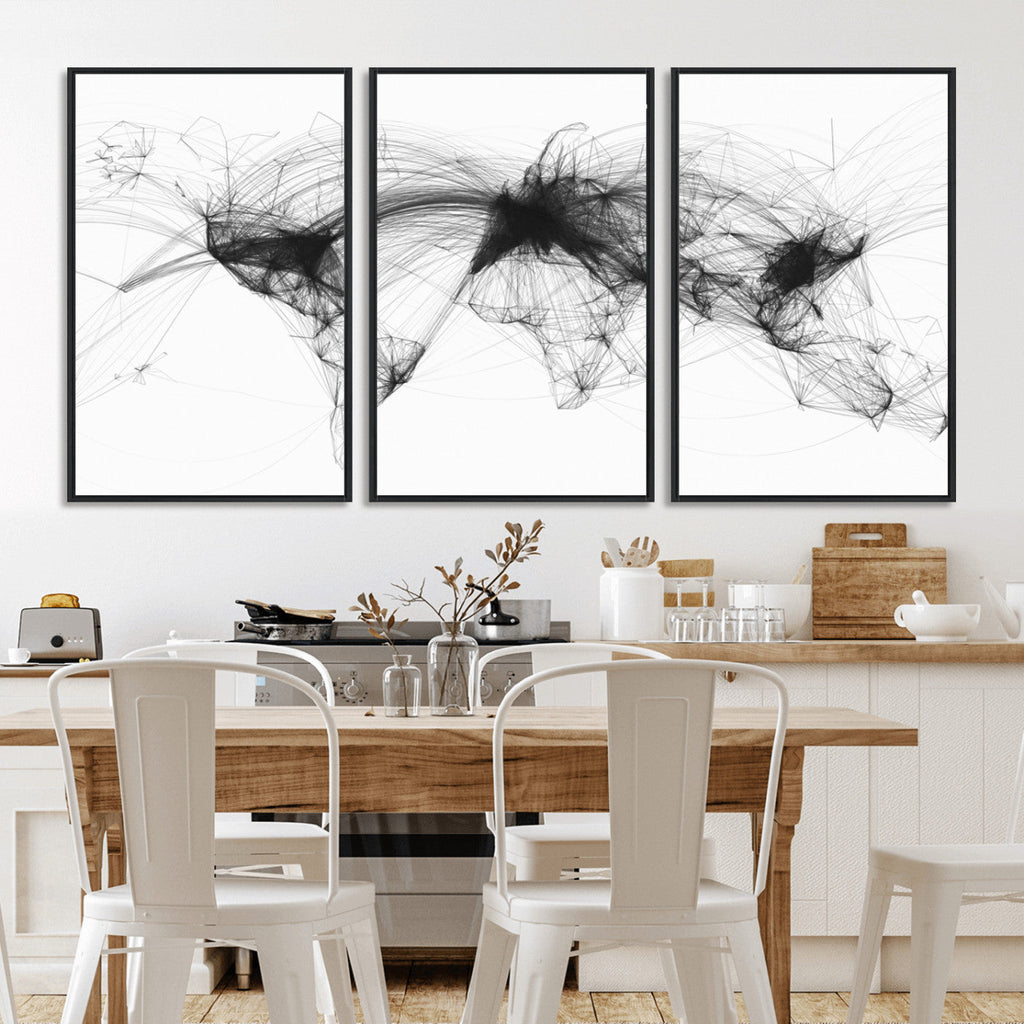 Flight Routes Air Traffic Map Canvas Wall Art, World Flight Routes Print