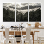 Moody Forest Wall Art | Framed Mountain Fog Canvas Artwork