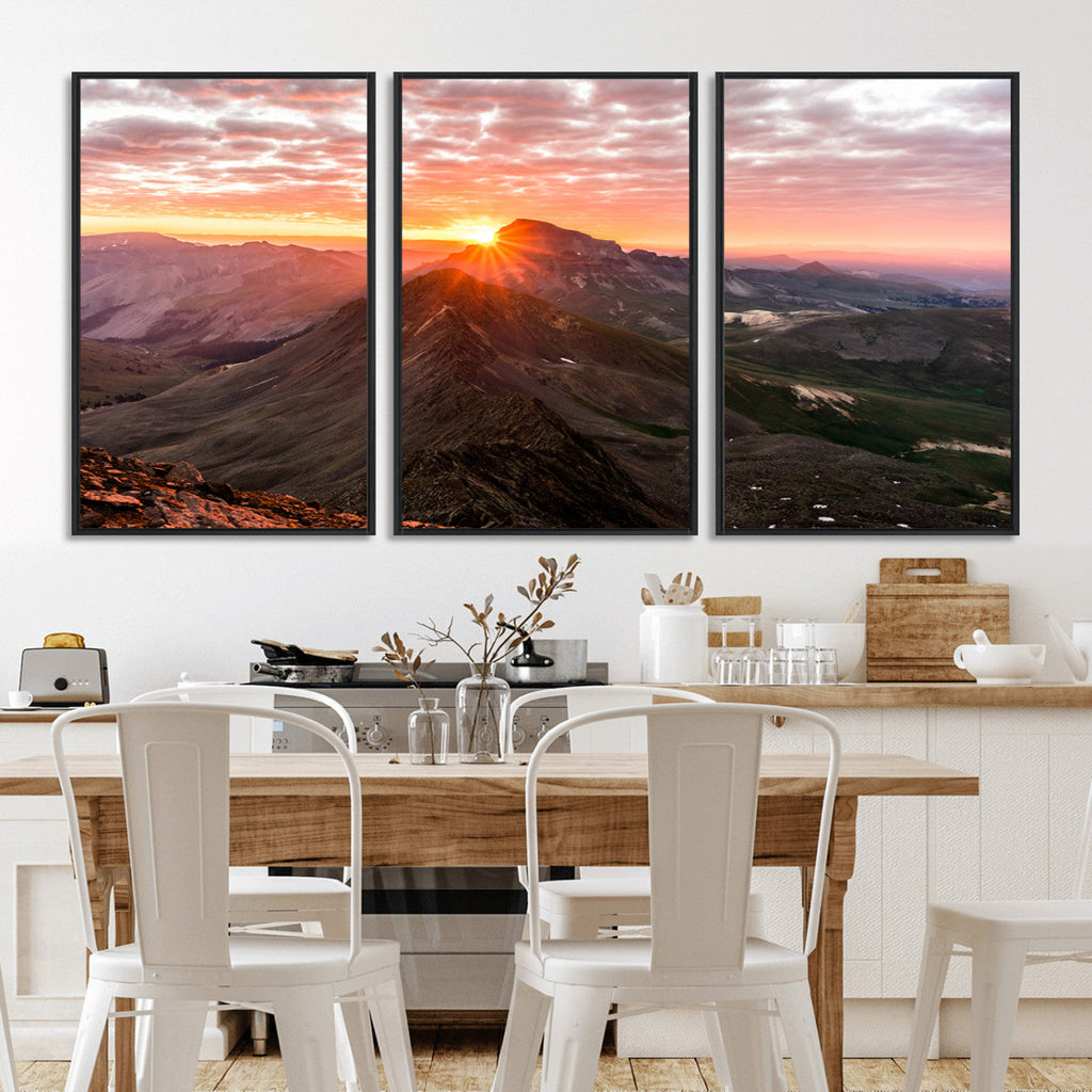 Mountain Sunrise Wall Art | Framed Alpine Ridge Canvas
