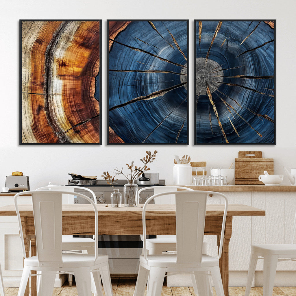 Framed Abstract Tree Ring Wall Art Print, Natural Rustic Wood Grain Canvas Print