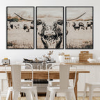 Texas Longhorn Wall Art Canvas Print | Framed Speckled Brown and White Bull