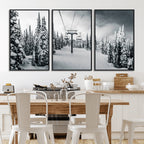Snowy Pines Wall Art Canvas Print | Ski Lift in a Winter Forest
