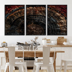 Dark Wood Ring Wall Art Canvas Print, Framed Abstract Tree Slice Print, Rustic Wood Grain Decor