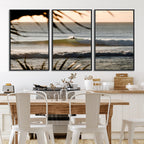 Sunset Surf Wall Art Canvas Print, Framed Golden Hour Waves Boho Beach Art