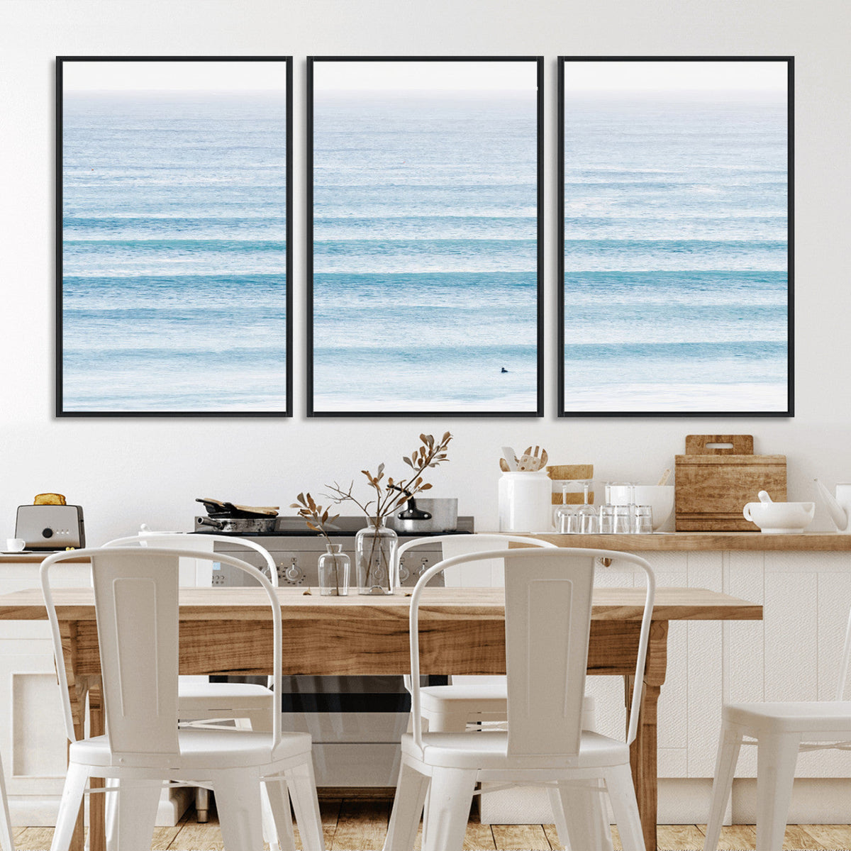 Ocean Wave Surfer Wall Art | Framed Minimal Seascape Canvas