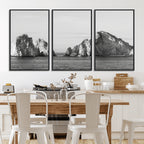 Coastal Wall Art | Framed Black White Ocean Canvas Artwork