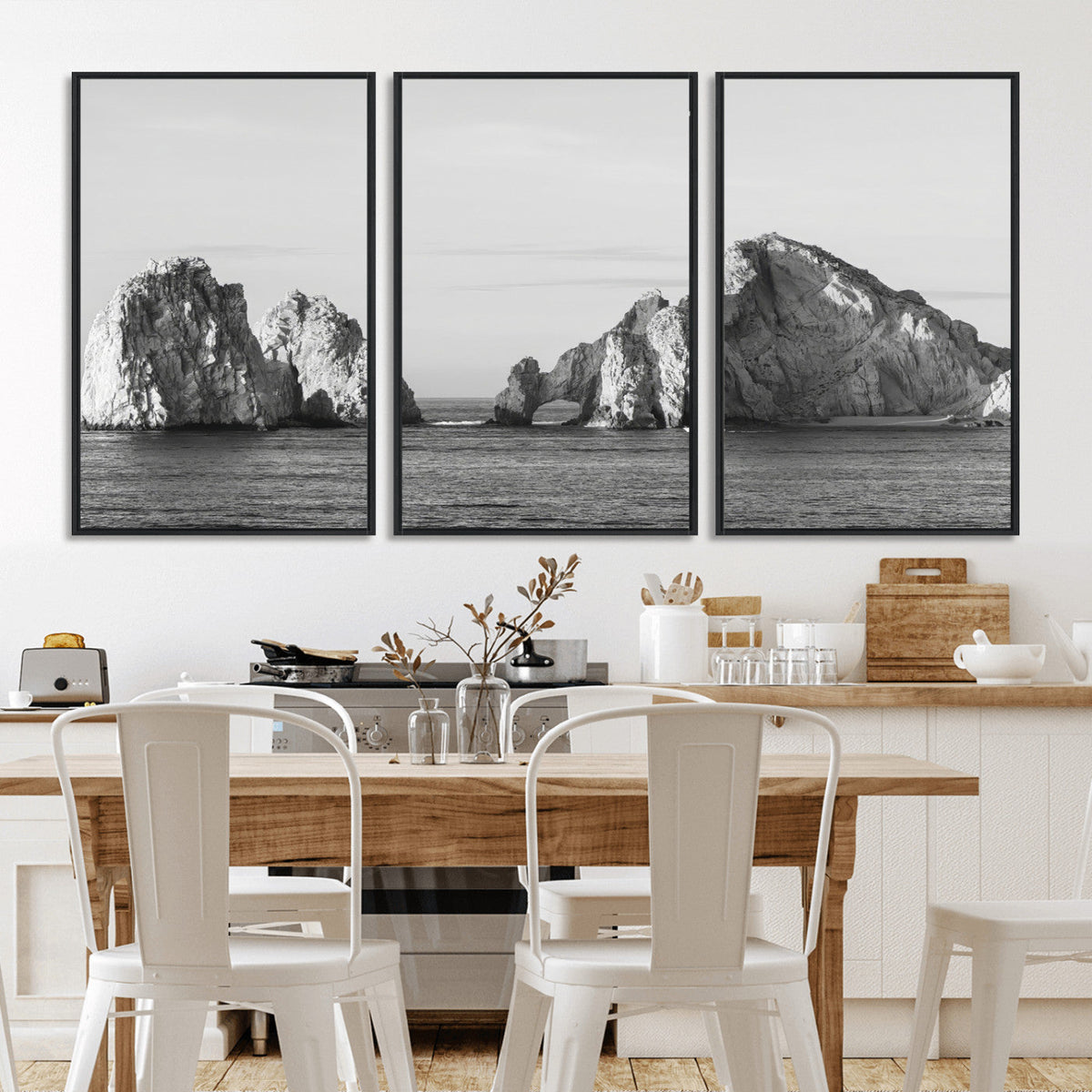 Coastal Wall Art | Framed Black White Ocean Canvas Artwork