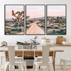 Joshua Tree Wall Art Canvas Print, Framed Desert Road Scene at Sunset