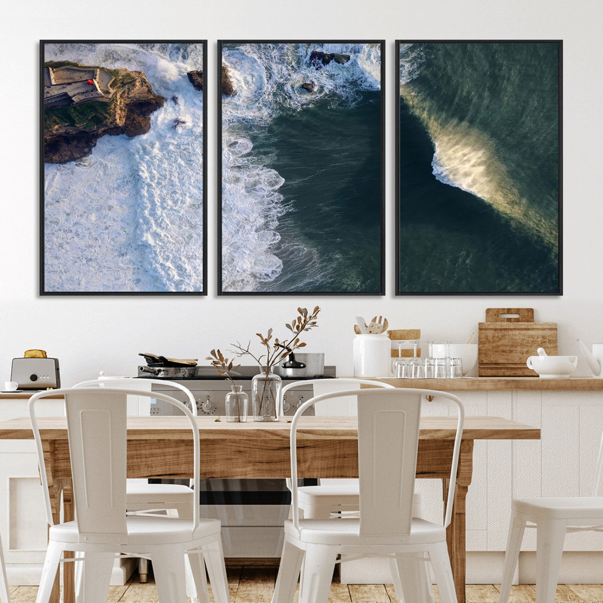 Ocean Wave Wall Art | Aerial Coastal View Canvas Artwork