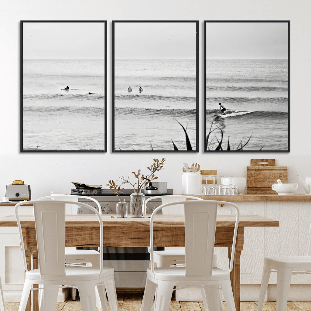 Surfer Silhouette Wall Art | Framed Calm Ocean Canvas