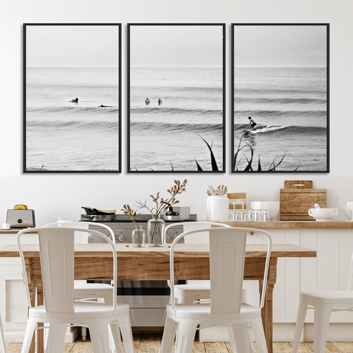 Surfer Silhouette Wall Art | Framed Calm Ocean Canvas