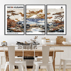 Modern Japanese Wall Art Canvas Print, Framed Abstract Mount Fuji Landscape, Yayoi Kusama Canvas Wall Art