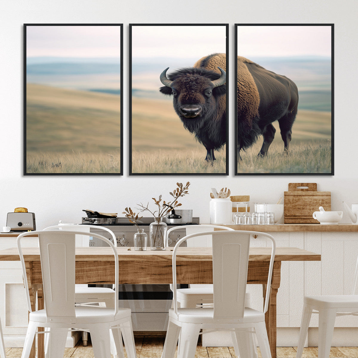 Bison Wall Art Canvas Print, Framed American Buffalo Rustic Western Artwork