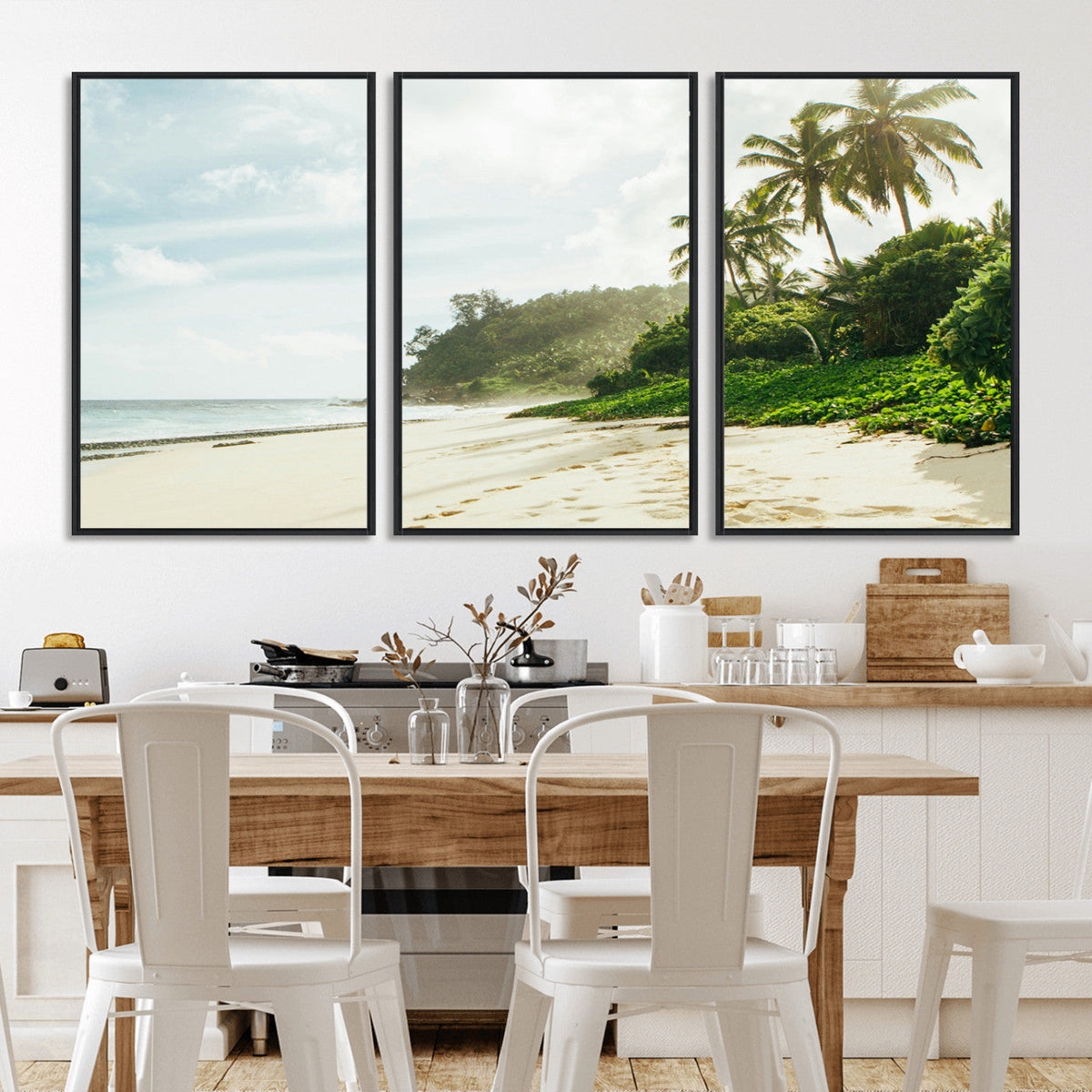 Relaxing Beach Wall Art Canvas Print, Framed Ocean View Coastal Serenity