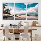 Tropical Beach Wall Art Canvas Print, Framed Ocean Waves Relaxing Seascape