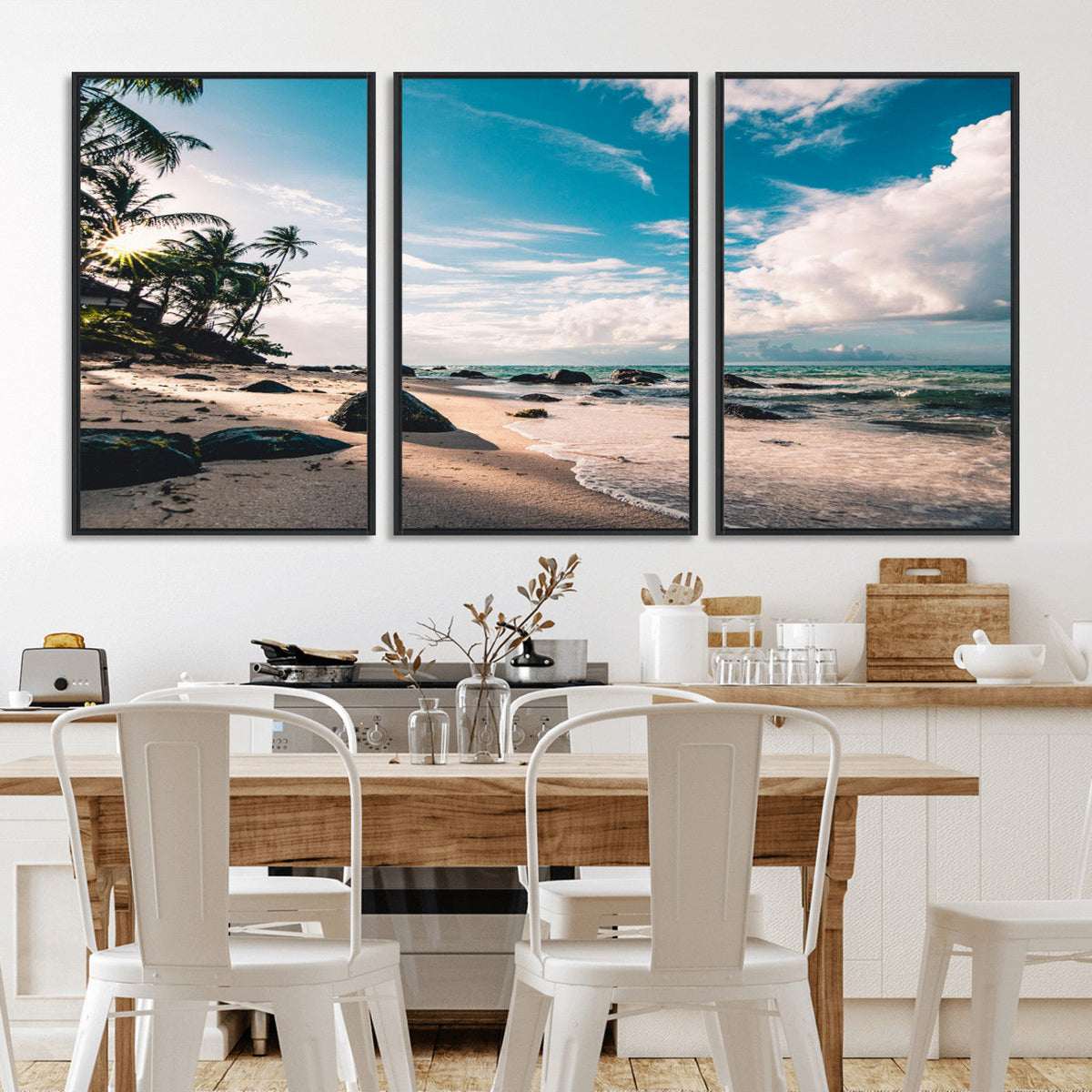 Tropical Beach Wall Art Canvas Print, Framed Ocean Waves Relaxing Seascape