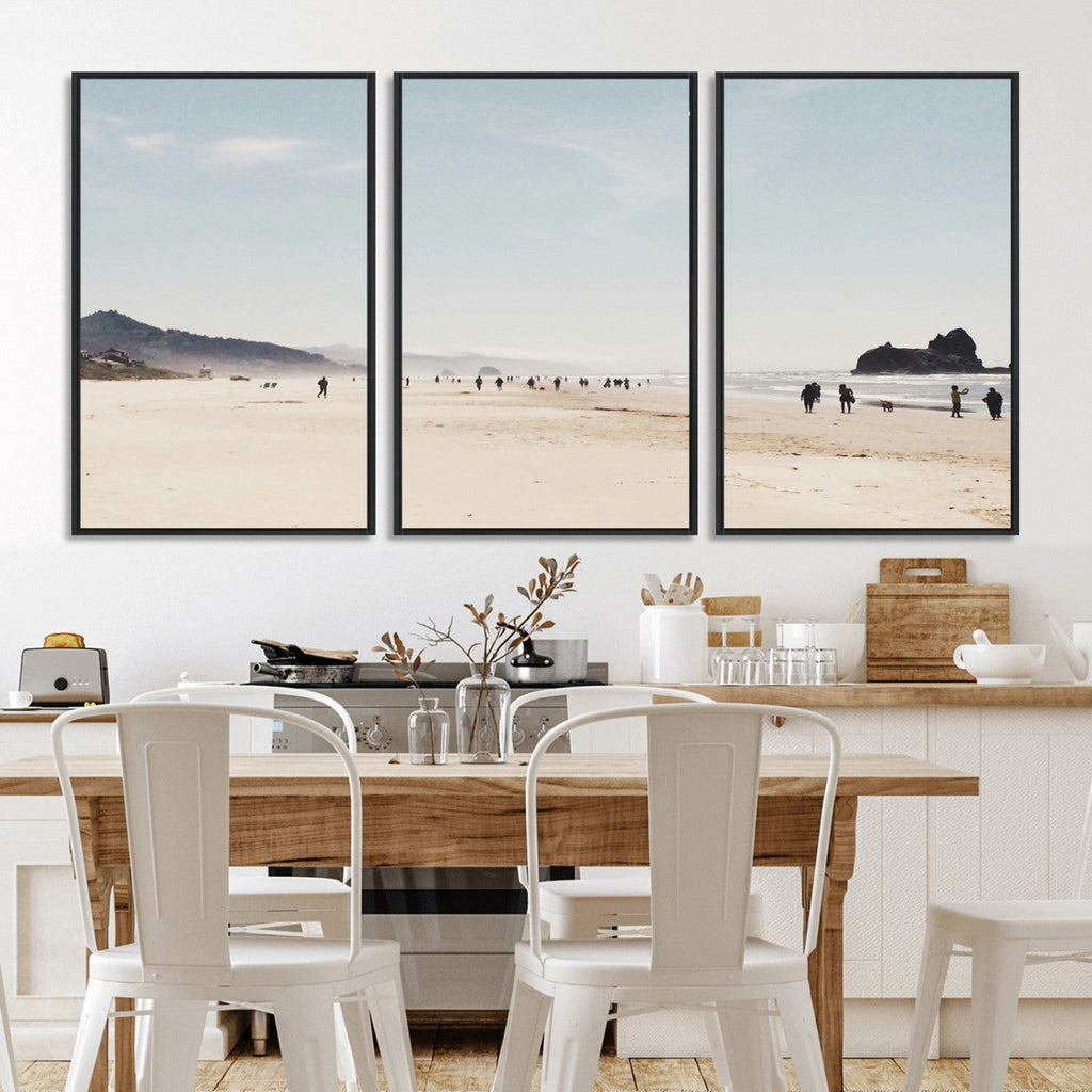 Minimalist Beach Wall Art Canvas Print, Framed Coastal Serenity Soft Sand