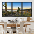 Saguaro Cactus Wall Art Canvas Print, Framed Desert Sunset Southwestern