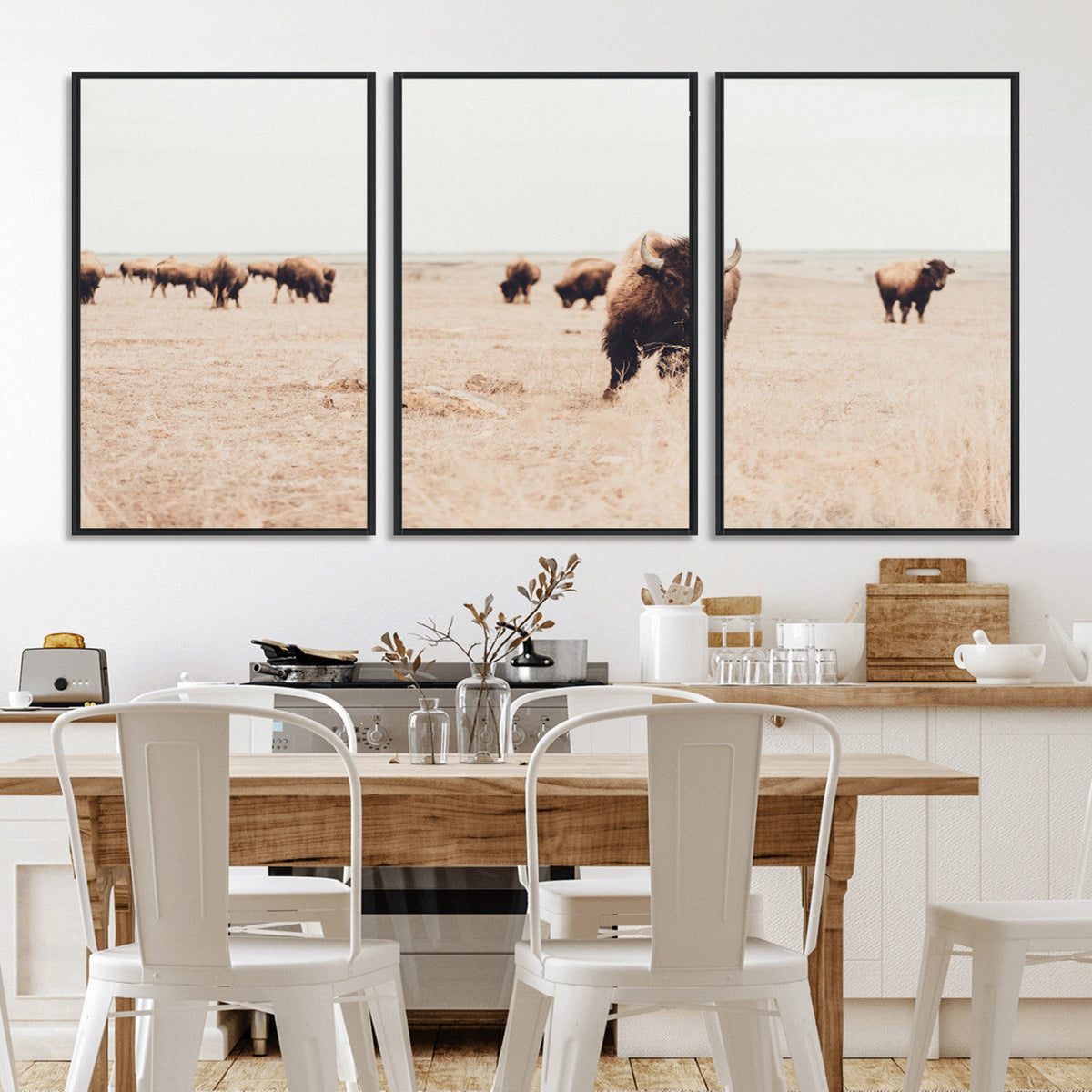 Bison Herd Wall Art Canvas Print, Framed Western Prairie Serenity